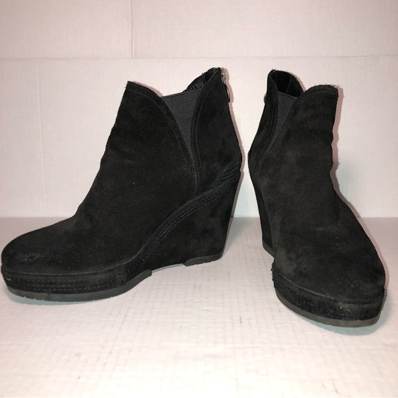 GEOX | Black Suede Wedge Booties | Size 38 US 7.5 - Picture 3 of 12